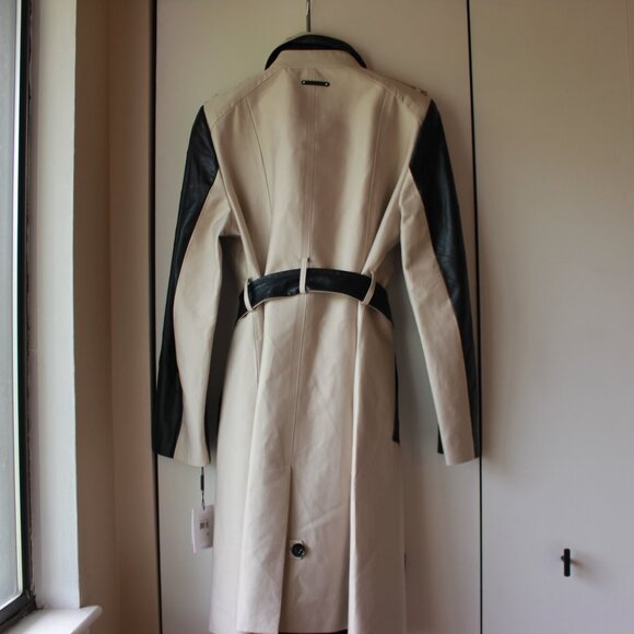 NWT Calvin Klein Trench Coat with Vegan Leather Contrast – Size L, Belted - Picture 6 of 16